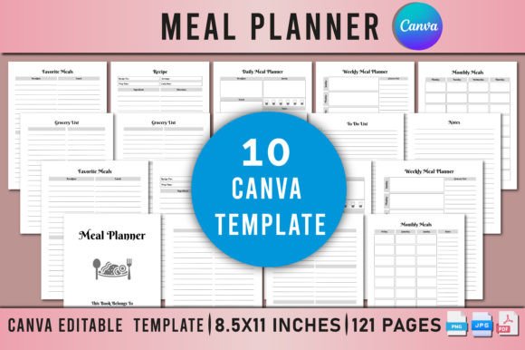 Download Editable Meal Planner Bundle for Canva - Meal planner Collection