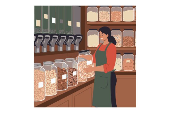 Download Woman Organizing Bulk Food Jars in Zero - Premium Resources