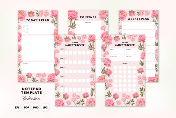 Download Printable Floral Habit Tracker Notepads - Tracker Collection