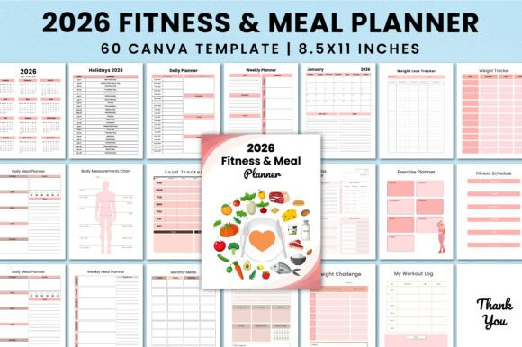 Download 2026 Fitness &amp; Meal Planner for KDP - Meal planner Collection